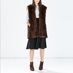 ZARA KNIT Faux Fur Vest Brown Size Medium